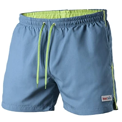 Abbildung von Mount Swiss Männer Badehose Dario mit seitlichen Taschen Gesäßtasche I Modische Herren Shorts Schwimmen Freizeit Wassersport Badeshorts in der Farbe Denim Blau, Größe 6XL