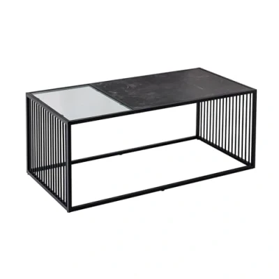 Abbildung von riess ambiente Couchtisch ARCHITECTURE 100cm schwarz (Einzelartikel, 1 St), Wohnzimmer · Glas Metall Marmor Optik Industrial Design