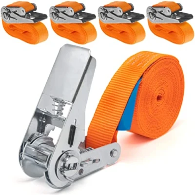 Abbildung von INDUSTRIE PLANET 4 Stück 800kg 4m Spanngurte mit Ratsche einteilig 1 teilig Ratschengurte Zurrgurte 25mm orange 800 daN 0,8t