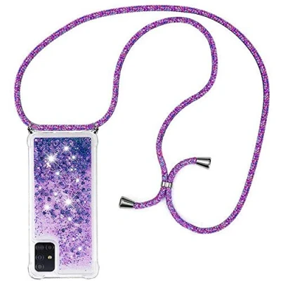 Abbildung von HongMan Handykette Hülle für Samsung Galaxy A41 Quicksand Glitzer mit Band Silikon Handyhülle Kordel Umhängenband Schnur Treibsand Case zum Umhängen