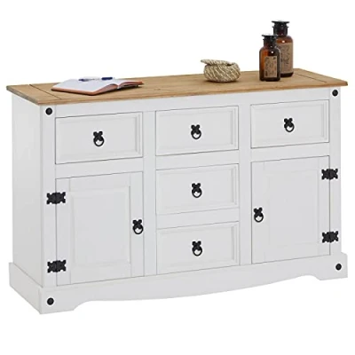 Abbildung von CARO Möbel Sideboard CAMPO, Kommodel Kiefer massiv weiß Schubladenschrank Mexiko Stil