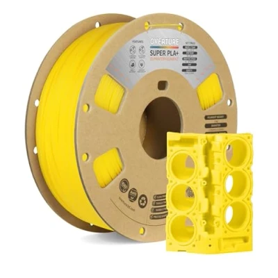 Abbildung von OVERTURE Super PLA+ Filament 1.75mm, 1kg Spule (2.2lbs), Maßgenauigkeit +/ 0.03 mm, für 3D Drucker (Gelb)