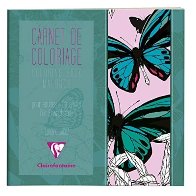 Abbildung von Clairefontaine 97507C Malbuch / Malblock verleimt für Erwachsene 36 Seiten 120g Zeichenpapier zum Ausmalen, 20x20 cm, ideal Stressabbau, Schmetterlinge Motive sortiert, 1 Stück