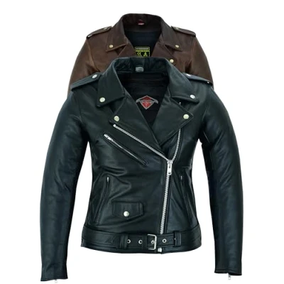 Abbildung von Texpeed Damen Leder Marlon Brando Rocker Retro Chopper Motorradjacke Touring Mit Original Biker Rüstung (EN 1621 1) Schutz Schwarz XXL