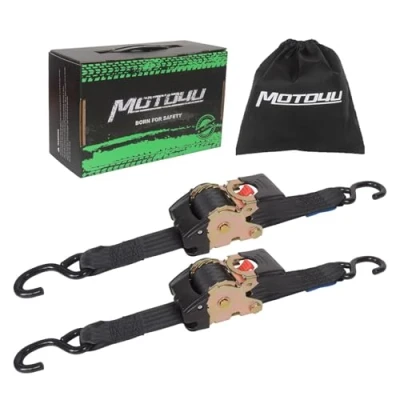 Abbildung von MOTO4U Einziehbare Ratschengurte, 5,1 cm x 3 m 1360 kg Bruchfestigkeit, selbstratschende Gurte für Motorrad, Ladung, LKW, Anhänger, Gepäck, 2 Stück