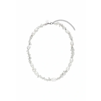 Abbildung von Purelei® Crystal Wave Kette mit Keshi Perlen und Bergkristallen 18K vergoldet, verstellbar, Sommer Chic &amp; spirituelle Klarheit (Silver)