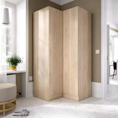 Abbildung von Dmora Kleiderschrank Elgon, Schlafzimmer Eckschrank, Garderobenschrank mit 2 Flügeltüren, 91 x 93 184 cm, Eiche, Technisches Holz