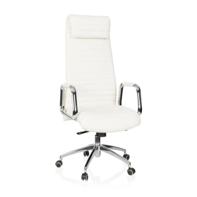 Abbildung von hjh OFFICE 600902 Chefsessel ASPERA 20 Nappaleder Weiß/Chrom Bürostuhl mit hoher Rückenlehne
