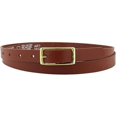 Abbildung von Ledergürtel echt Leder Damengürtel GOLD Schnalle 2 cm breit Hüftgürtel Jeansgürtel Damen Gürtel Casual Jeans schmal business Vascavi Made in Germany (90 Gesamtlänge 105 cm, Cognac)