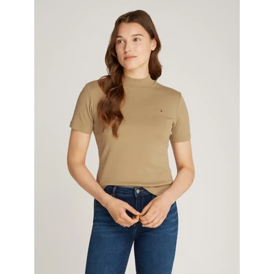 Abbildung von Tommy Hilfiger SLIM CODY CROP MOCK Tshirt basic safari, Damen, Größe: Medium, Safari
