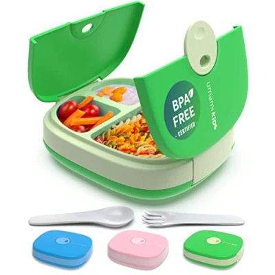 Abbildung von UMAMI Lunchbox Kids mit Besteck, auslaufsicher, langlebig, Bento Stil, (Kita Jungen und Mädchen,BPA frei, mikrowellen spülmaschinenfest), 3 große Fächer,ideale Portionsgrößen für bis 9 Jahre