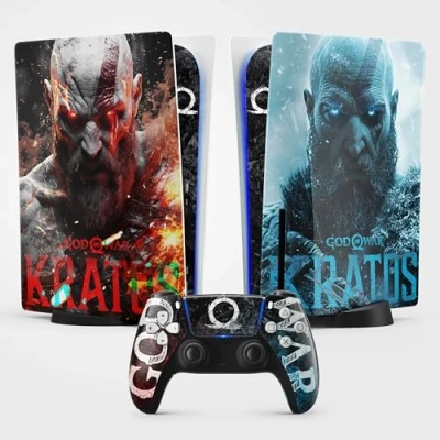 Abbildung von PS5 Skin Kratos Sticker, Aufkleber für Playstation 5r, Konsole und Controller, Standard Edition Disc, (1 Controller)