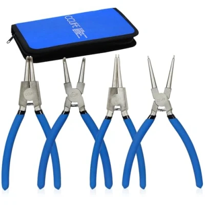 Abbildung von CCLIFE 4tlg Sprengringzangen Seegeringzange Set 225mm Zange Gerade &amp; Gebogen für Sicherungsring Innen/Außen