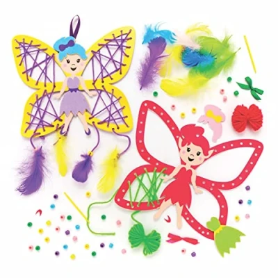 Abbildung von Baker Ross AX911 Märchenhaftes Traumfänger Set, erstelle deinen eigenen Traumfänger, Set für Kinder, Kunst und Handwerk, Wanddekorationen Mädchen eine Einführung in das Nähen, 4 Stück Mittel