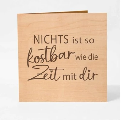 Abbildung von Original Holzgrusskarte Nichts ist so kostbar wie die Zeit mit dir 100% Made in Austria, aus Kirschholz einzigartige Grußkarte, Hochzeitstag, Jahrestag, Verlobung, Geschenke für Frauen uvm.