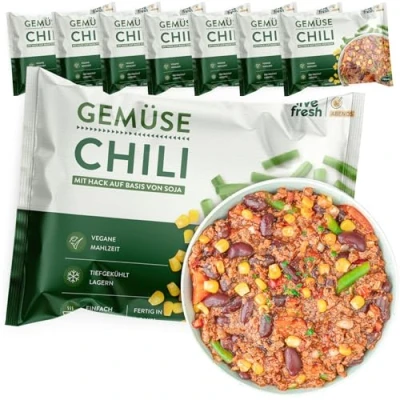 Abbildung von LiveFresh Gemüse Chili 7 x 400g vegane Diät Feriggerichte Low Carb Lebensmittel mit 26g Protein und nur 340 kcal pro Portion Schnell zubereitet Schonend schockgefrostet