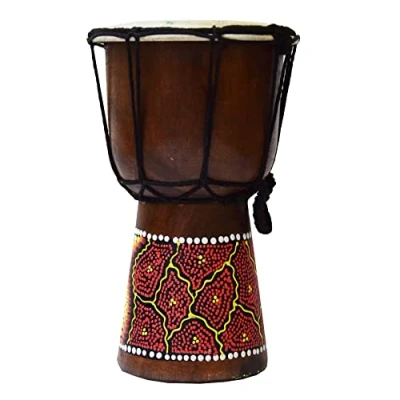 Abbildung von Djembe Trommel Bongo Afrika Holz bemalt Drum Instrument Musik Rhythmus Percussion Dot Painting (20 cm)