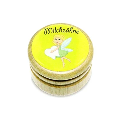 Abbildung von GICO Milchzahndose, Zahndose Milchzähne Bilderdose aus Holz mit Drehverschluss in diversen Motiven für Jungen und Mädchen 44 mm (ZAHNFEE) Made EU 7015
