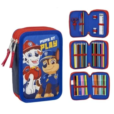 Abbildung von CERDÁ LIFE&#039;S LITTLE MOMENTS Schulmäppchen für Kinder, Paw Patrol, blau, Reißverschluss, 12,5 x 6,5 19,5 cm, 3 Fächer, inklusive Zubehör, Originalprodukt, entworfen in Spanien, Federmäppchen