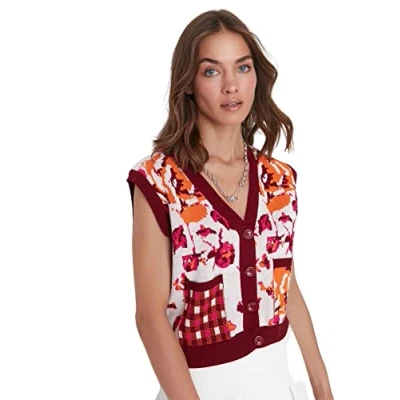Abbildung von TRENDYOL Damen Pocket Detailed Patterned Knitwear Sweater, Zwetschge, S EU