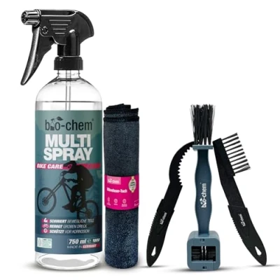 Abbildung von bio chem Multispray 750 ml + Tuch Kettenreiniger &amp; Schmiermittel Zweiradreiniger (Sparpaket, [ 0.75 l Handsprayflasche Zubehör Reinigt, schmiert schützt in einem Schritt)