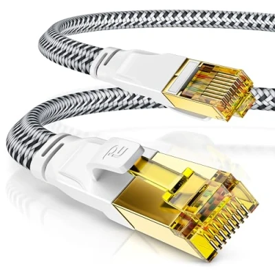 Abbildung von CSL 7,5m CAT 7 Netzwerkkabel Flach 40 Gbits Baumwollmantel LAN Kabel Patchkabel Datenkabel CAT.7 Gigabit RJ45 Ethernet Cable 10000 Mbits Geschwindigkeit Flachbandkabel Verlegekabel