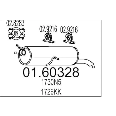 Abbildung von MTS 01.60328 Endschalldämpfer 810 CITROËN: C4 I Schrägheck, Coupe, PEUGEOT: 307 Schrägheck