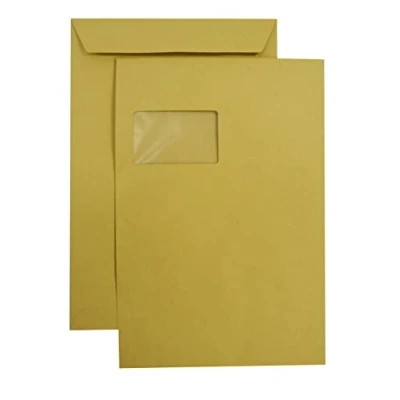 Abbildung von Netuno 250 Versandtaschen DIN C4 braun 229 x 324 mm 90g braune groß mit Fenster links Briefumschläge Maxibrief a4 Briefkuverts Sichtfenster big envelopes
