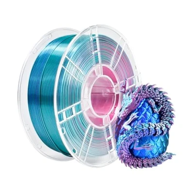 Abbildung von iBOSS Dreifarbiges PLA+ Filament aus Seide, 1,75 mm, 3D Drucker PLA Plus +/ 0,02 1 kg/Spule, Hochglänzende Oberfläche, Seide Rot, Blau und Cyan