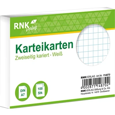 Abbildung von RNK Karteikarten A7 kariert weiß VE=100 Stück