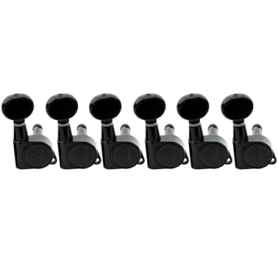 Abbildung von Wilkinson 6 in Line E Z LOK Mini Oval Button Mechaniken Tuning Pegs Set für Fender Strat/Tele Style Gitarre, Schwarz