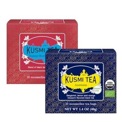 Abbildung von Kusmi Tea Anastasia + Russian Morning N24 2er Pack Biologischer Schwarztee mit Bergamotte Mischung aus asiatischen Schwarztees Grand Yunnan, Ceylon und Assam 2x20 Teebeutel