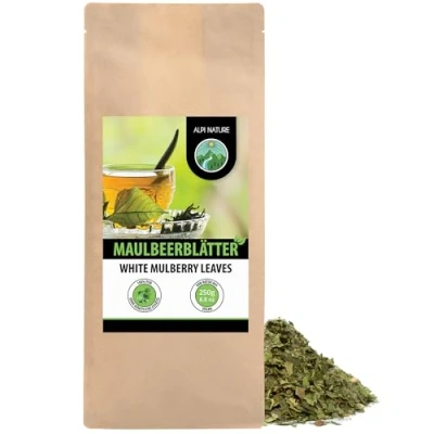 Abbildung von Maulbeerblätter Tee (250g), geschnitten, schonend getrocknet, 100% rein und naturbelassen zur Zubereitung von Tee, Maulbeerblättertee, Kräutertee