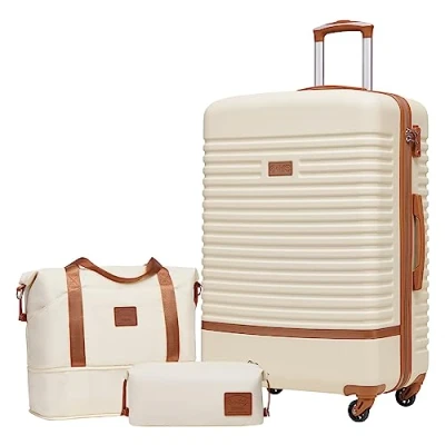 Abbildung von COOLIFE Koffer Trolley Reisekoffer von ABS Hartschalen 4 Rollen TSA Schloss Der Enthält 1 Reisetasche und Kulturbeutel