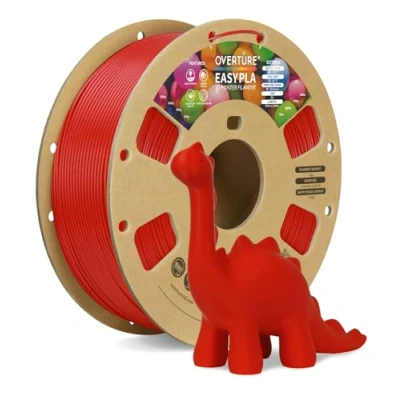 Abbildung von OVERTURE Easy PLA 1.75 mm 3D Druckerfilament, 1kg (2.2 lbs), Verstärkt Zähigkeit PLA, Maßgenauigkeit +/ 0,02 (Easy Rot)
