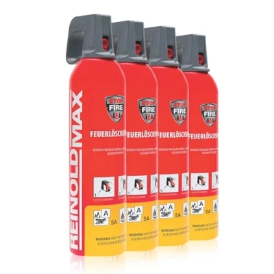 Abbildung von XENOTEC PREMIUM Feuerlöschspray 4er Set 750ml Stopfire Autofeuerlöscher REINOLDMAX wiederverwendbar geeignet für Fettbrände 4 x 750g