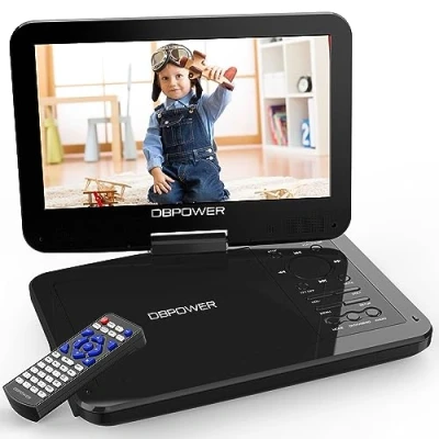 Abbildung von DBPOWER® Tragbarer DVD Player, 10,5 Zoll, 3 Stunden Wiederaufladbare Batterie, Swivel Screen, SD Karte und USB, Direct Play in Formats MP4/AVI/RMVB/MP3/JPEG (10,5, Black).