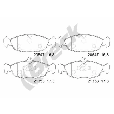 Abbildung von BRECK 20547 00 702 Bremsbelagsatz für Verschleißwarnanzeiger vorbereitet OPEL: Corsa B Schrägheck, Astra F CC, Vectra A Limousine