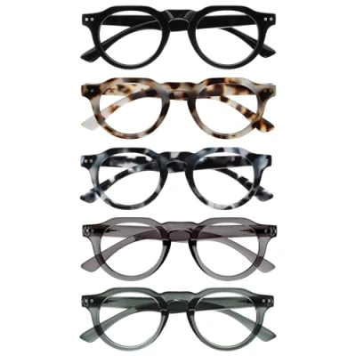 Abbildung von OPULIZE RIO Lesebrille mit Blaulichtfilter 5er Pack Runder Rahmen Schwarz, Braun &amp; Blau Schildpatt, Grün, Grau Damen Herren BBBBB53 12367 +1.00