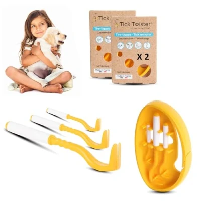 Abbildung von Zeckenzieher für Hunde, Katzen und Menschen (3 Stück) einfaches Entfernen, schnell ohne Schmerzen Zeckenzange mit Aufbewahrungsbox, ideal Reisen zu Hause (Orange, 2 Sets)