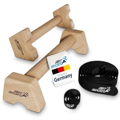 Abbildung von ArtSport Liegestützgriffe aus Holz L Calisthenics, Parallettes, Liegestütz Barren, Indoor &amp; Outdoor, ergonomische Handstand Griffe