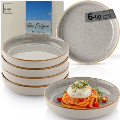 Abbildung von SÄNGER Teller Rio, (6 St), Rio Perlgrau, 6x Pastaschalen, Steingut, Handmade, VALUE COLLECTION