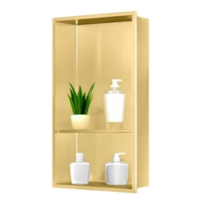 Abbildung von sunrik Wandnische Dusche,Wandnische Dusche Edelstahl,Wandnische Lagerung mit einem Regal（40/20cm）,Duschnische 30 * 60 10CM,Golden