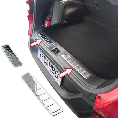 Abbildung von RECAMBO Ladekantenschutz Edelstahl kompatibel für Renault Kadjar BJ 2015 2022 Hochglanz poliert, Chrom Look Styling und Schutz die Stoßstange
