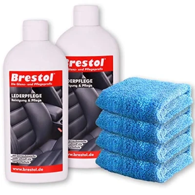 Abbildung von Brestol LEDERPFLEGE Set2 (2X 500 ml + Zubehör) Lederpflegelotion Lederreiniger Lederschutz Ledersitze Autositze Auto Leder Glattleder