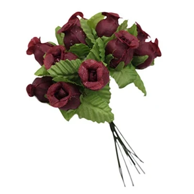 Abbildung von Benoon Kunstblumen für den Außenbereich, 1 Blumenstrauß, künstliche Blumen, 12 Rosenköpfe, DIY, Basteln, Zuhause, Party, Hochzeit, Dekoration, Weinrot