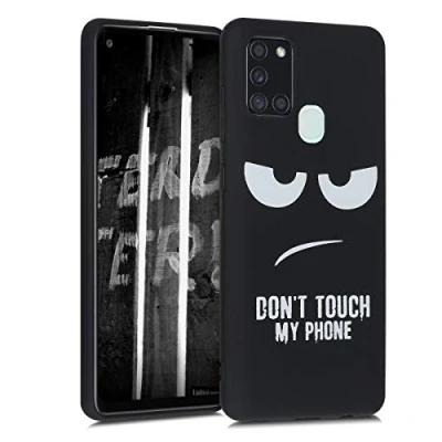 Abbildung von kwmobile Hülle kompatibel mit Samsung Galaxy A21s Handyhülle Silikon Case Don&#039;t Touch My Phone Weiß Schwarz