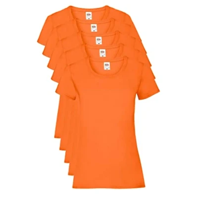 Abbildung von Fruit of the Loom Damen Regular Fit T Shirt, 5er Pack, Orange, 38 EU (Herstellergröße: S)