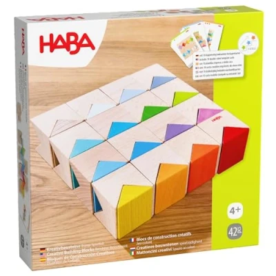 Abbildung von HABA Kreativbausteine Buntes Bauset mit 32 Holzbausteinen &amp; 10 Vorlagekarten Fördert Kreativität, räumliches Denken Feinmotorik Ab 4 Jahren 2012606001