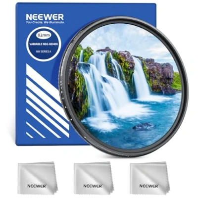 Abbildung von NEEWER 82mm Variabler ND Filter ND2 400 (1 9 Stop) mit 3X Reinigungstuch, Einstellbarer, drehbarer Graufilter Kameraobjektivfilter mehrfach beschichtetem optischem Glas für Belichtungsausgleich